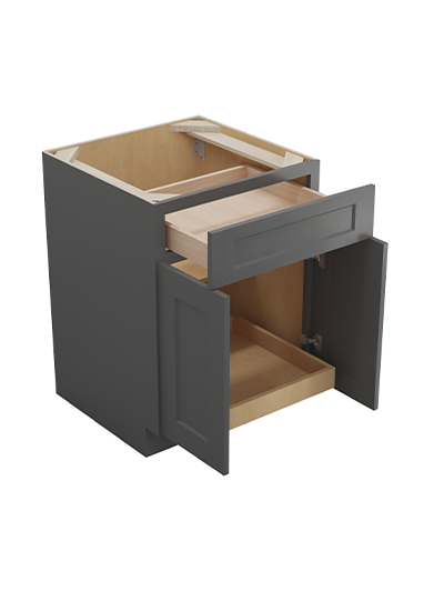 SG-B241RS: Shaker Grey 24″ Double Door Single Drawer One Rollout Shelf Base Kit