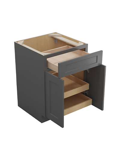 SG-B242RS: Shaker Grey 24″ Double Door Single Drawer Two Rollout Shelf Base Kit