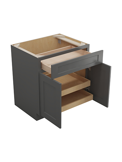 SG-B302RS: Shaker Grey 30″ Double Door Double Drawer Two Rollout Shelf Base Kit