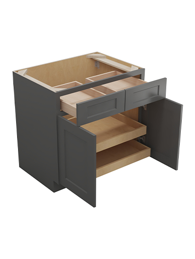 SG-B332RS: Shaker Grey 33″ Double Door Double Drawer Two Rollout Shelf Base Kit