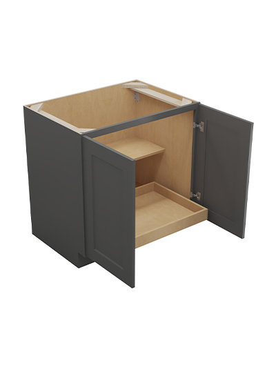 SG-B33FH1RS: Shaker Grey 33″ Double Full Height Door One Rollout Shelf Base Kit
