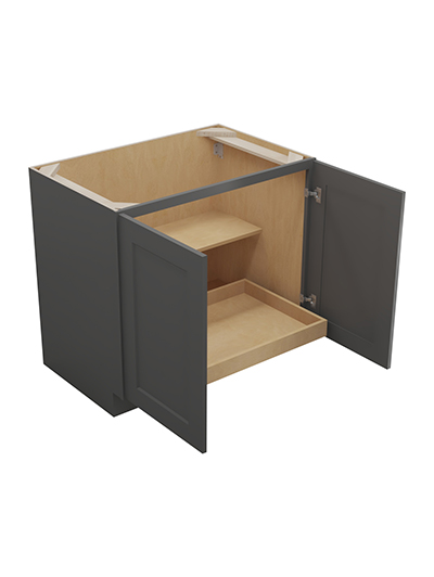 SG-B36FH1RS: Shaker Grey 36″ Double Full Height Door One Rollout Shelf Base Kit