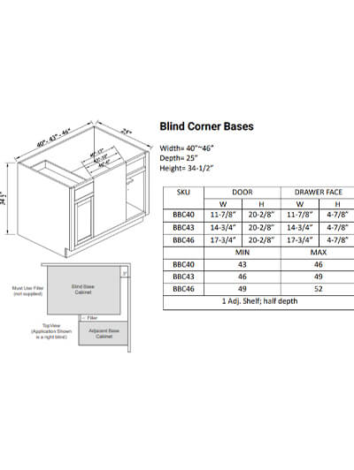 Inset White Slab Shaker Base Blind Corner Cabinet 40”W*25”D*34-1/2”H