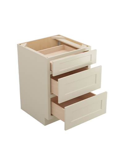 SA-3DB24: Shaker Antique White 24″ Three Drawer Base Cabinet