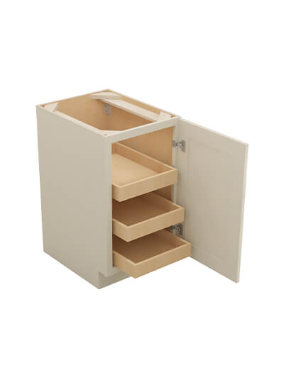 SA-B18FH3RS: Shaker Antique White 18″ Single Full Height Door Three Rollout Shelf Base Kit