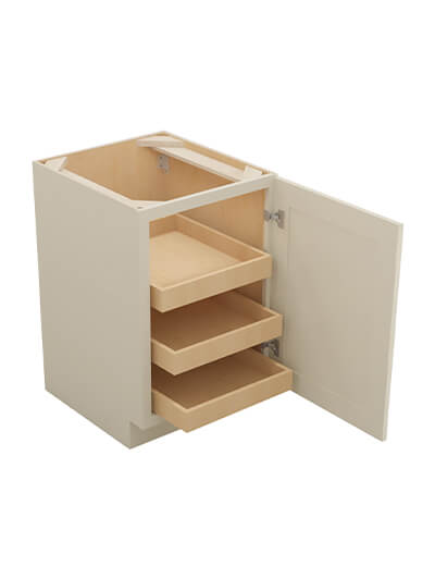SA-B21FH3RS: Shaker Antique White 21″ Single Full Height Door Three Rollout Shelf Base Kit