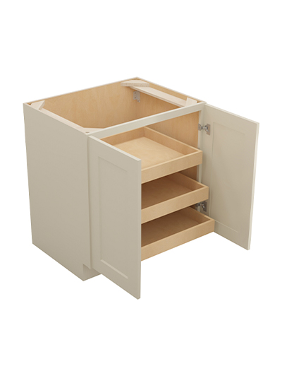 SA-B30FH3RS: Shaker Antique White 30″ Double Full Height Door Three Rollout Shelf Base Kit