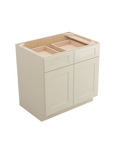 Shaker Antique White B332rs Double Drawer Two Rollout Shelf Base Closed