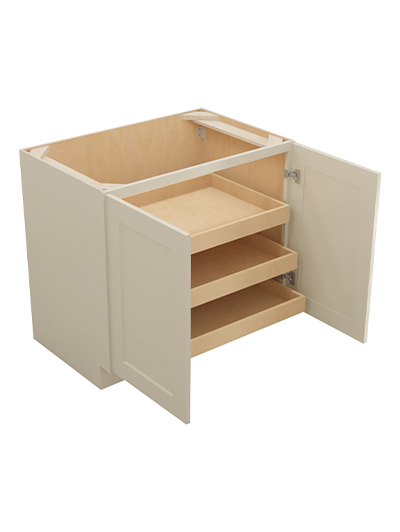 SA-B36FH3RS: Shaker Antique White 36″ Double Full Height Door Three Rollout Shelf Base Kit