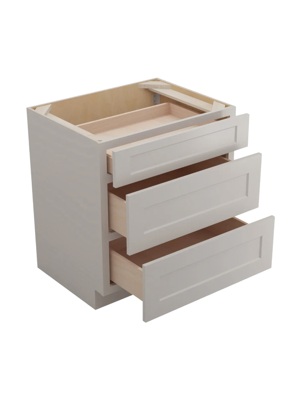 SD-3DB30: Shaker Dove 30″ Three Drawer Base Cabinet