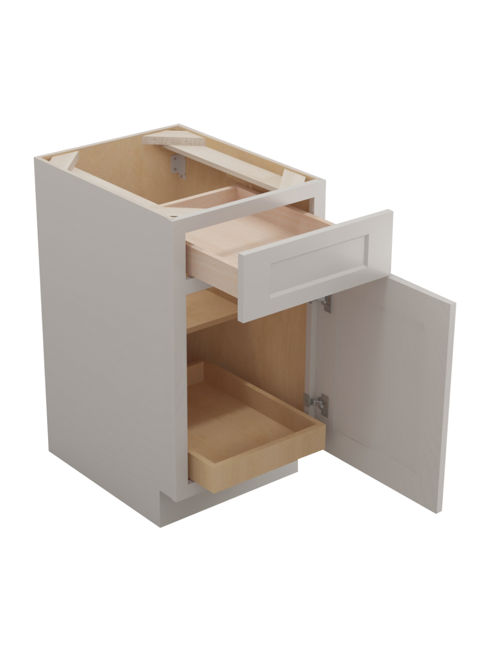 SD-B181RS: Shaker Dove 18″ Single Door Single Drawer One Rollout Shelf Base Kit