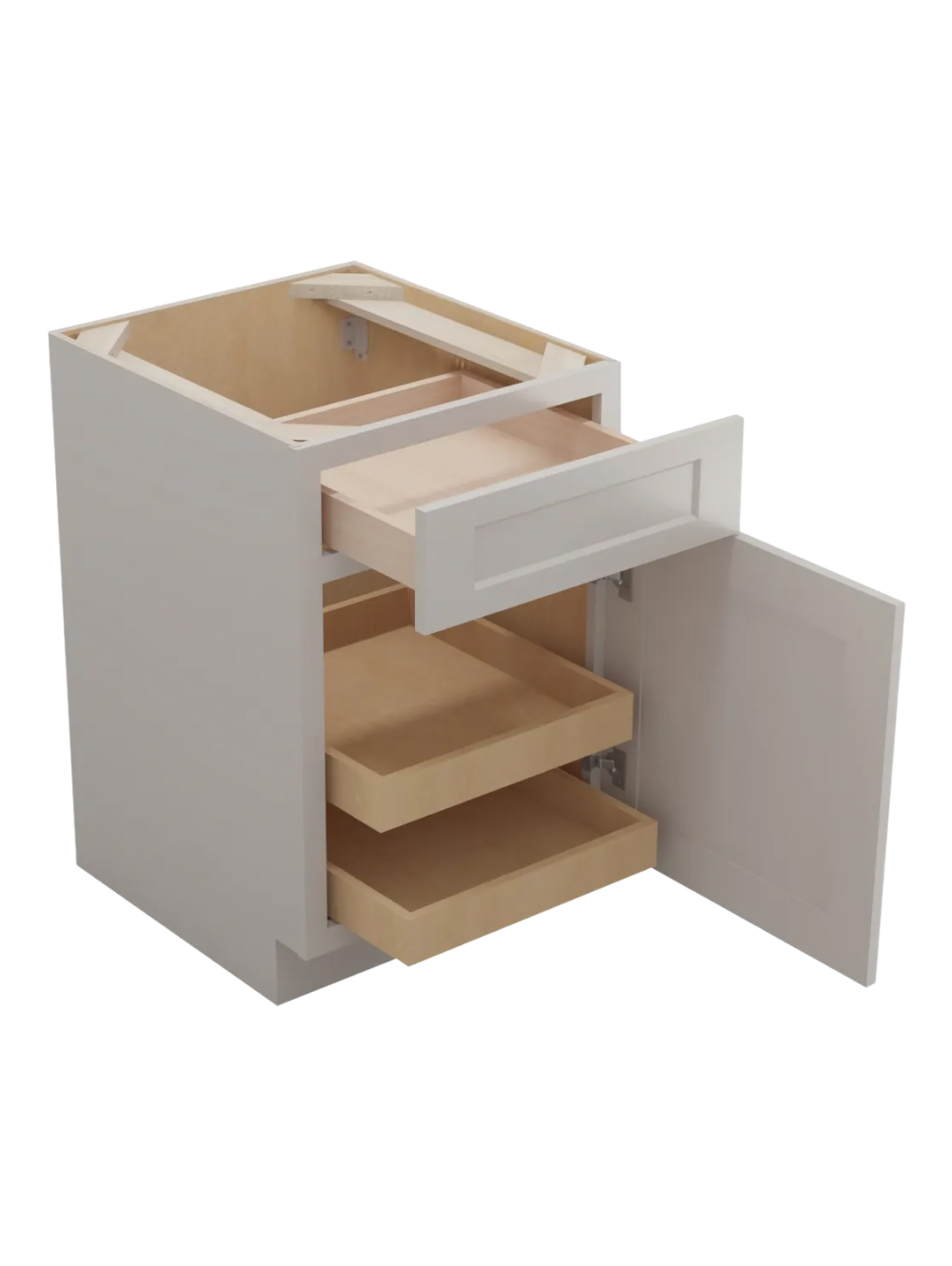 SD-B212RS: Shaker Dove 21″ Single Door Single Drawer Two Rollout Shelf Base Kit