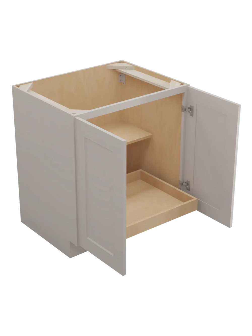 SD-B30FH1RS: Shaker Dove 30″ Double Full Height Door One Rollout Shelf Base Kit