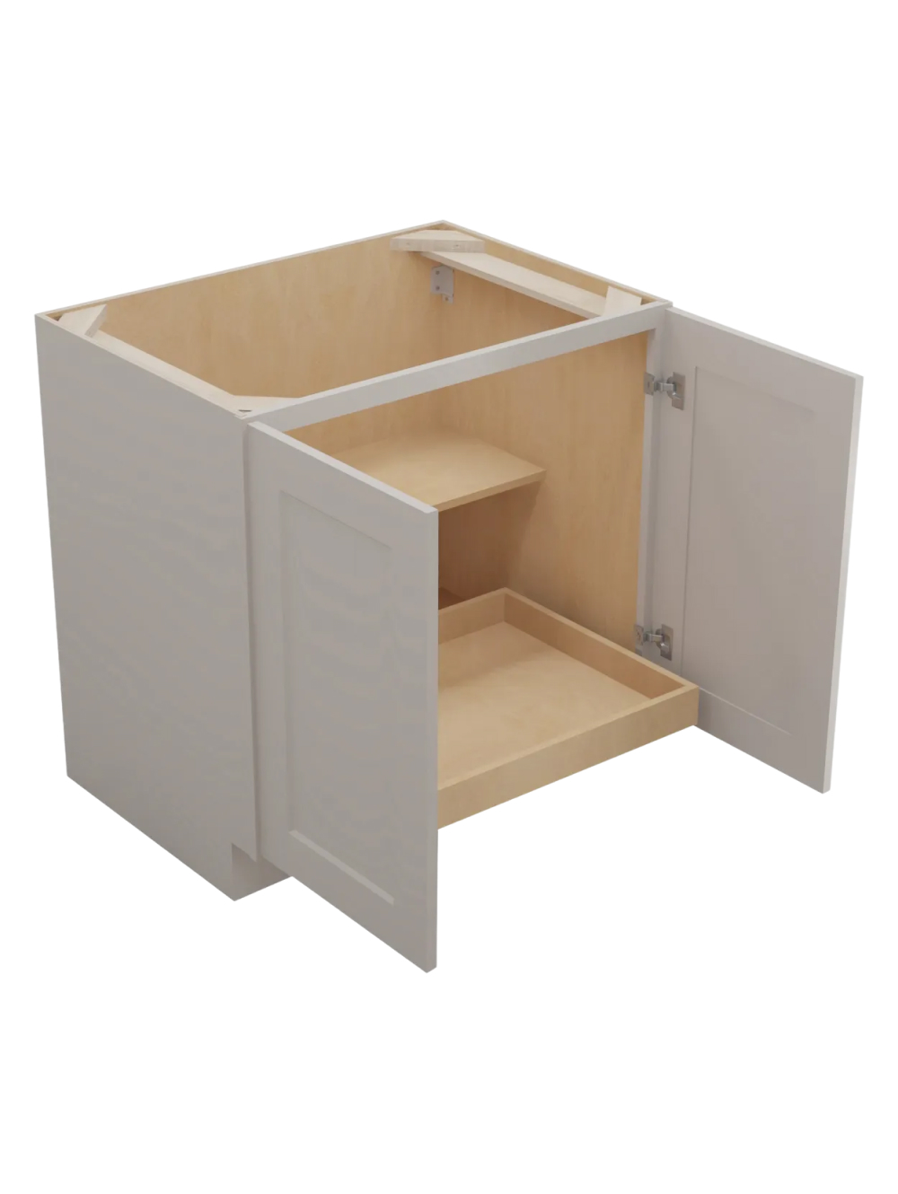 SD-B33FH1RS: Shaker Dove 33″ Double Full Height Door One Rollout Shelf Base Kit