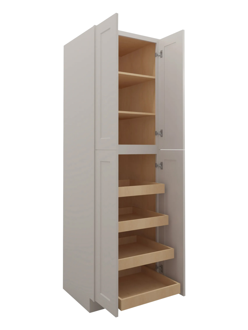 SD-U2484244RS: Shaker Dove 24″ Four Door Utility, Four Rollout Shelf Cabinet 84″ H