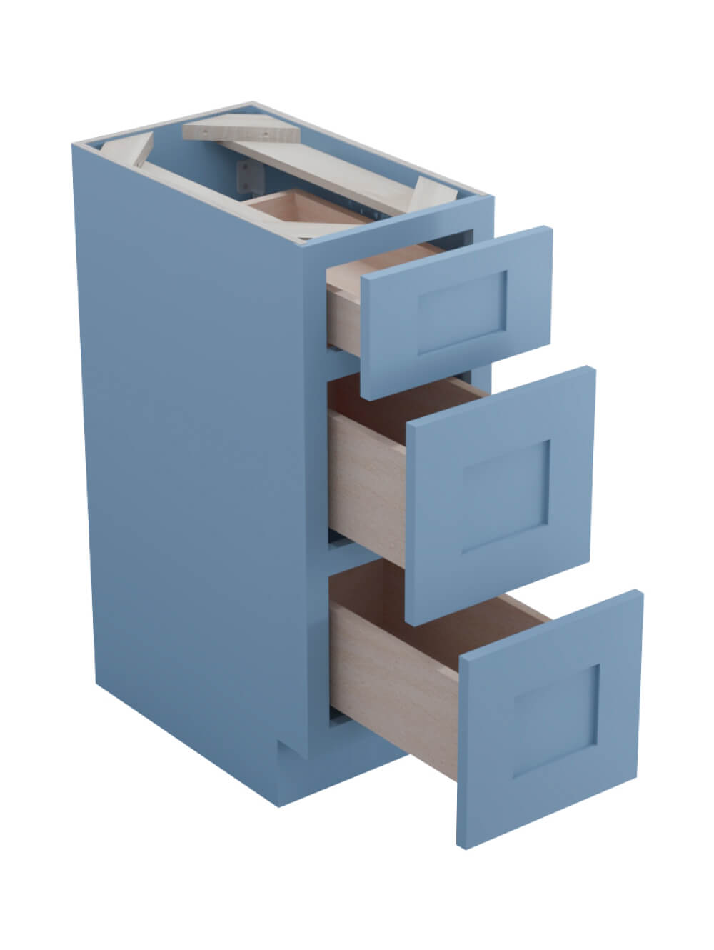 AX-DB12(3): Xterra Blue Shaker 12″ 3 Drawer Base Cabinet