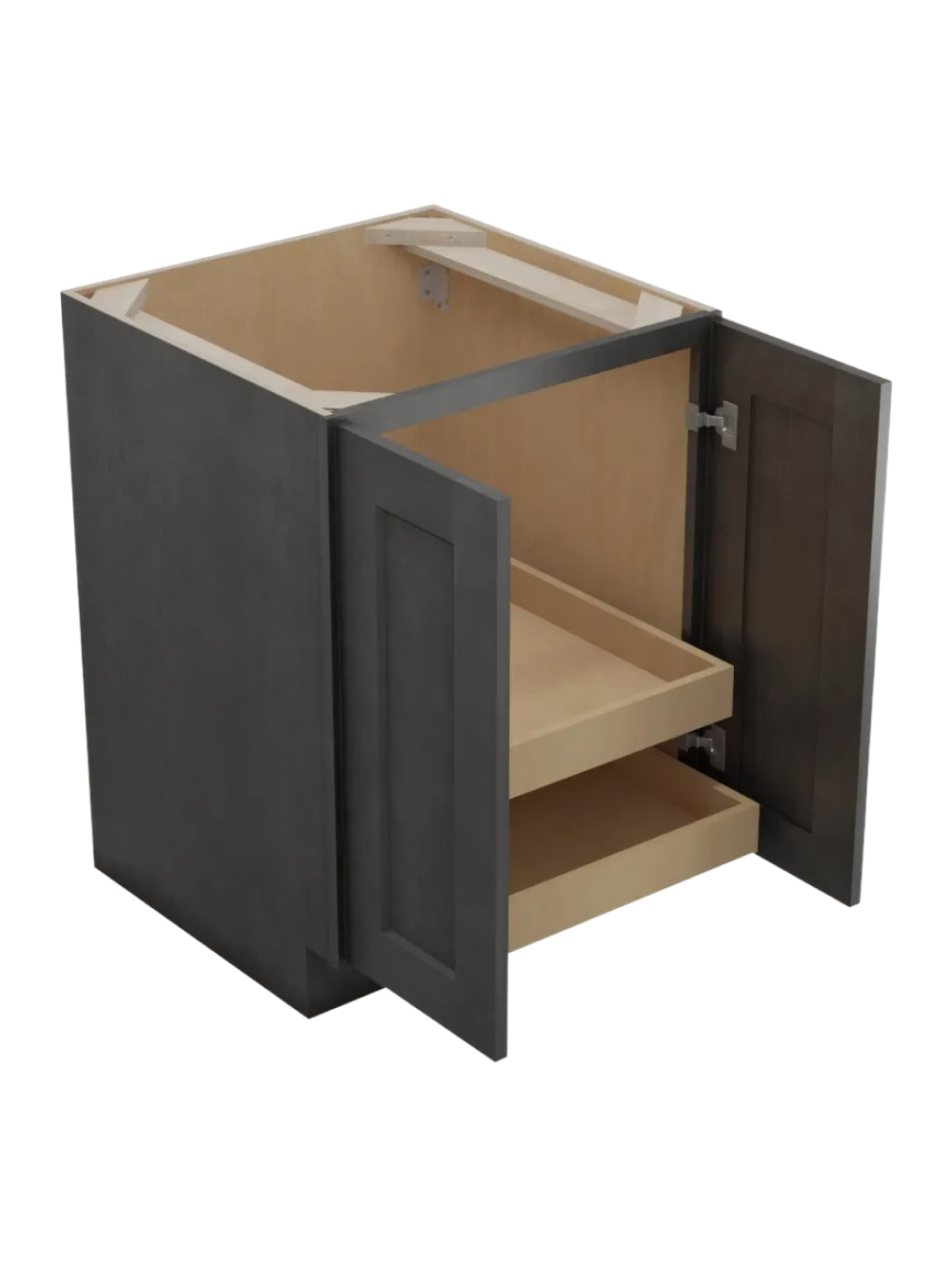 SCN-B24FH2RS: Shaker Cinder 24″ Double Full Height Door Two Rollout Shelf Base Kit