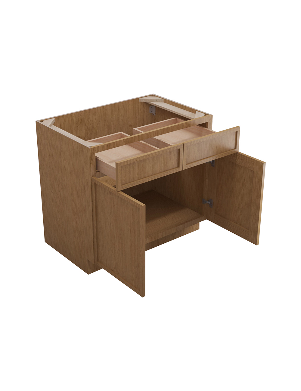 PH-B36B: Petit Oak Shaker 36″ 2 Drawer 2 Door Base Cabinet