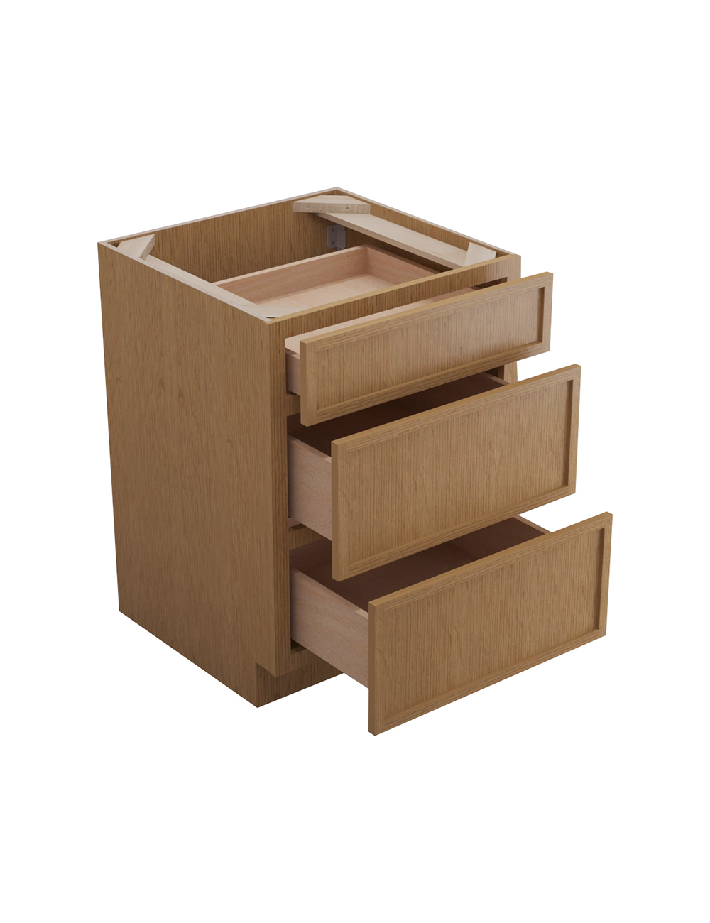 PH-DB24(3): Petit Oak Shaker 24″ 3 Drawer Base Cabinet