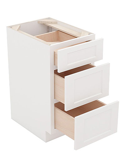 AW-DB24(3): Ice White Shaker 24″ 3 Drawer Base Cabinet