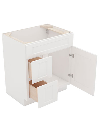 AW-S3021DL-34-1/2″: Ice White Shaker 30″ Left Drawers (2) Vanity